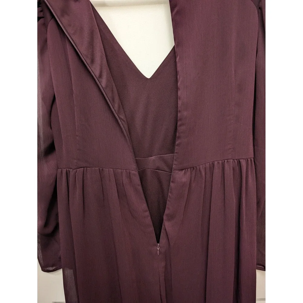 Calvin Klein Purple V-Neck Midi Dress Chiffon Mesh Long Sleeve‎ Party Wedding 14